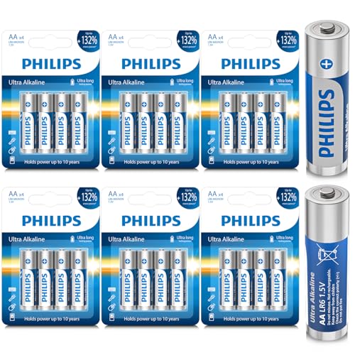 24 Pack Philips Long-Lasting AA Alkaline Batteries