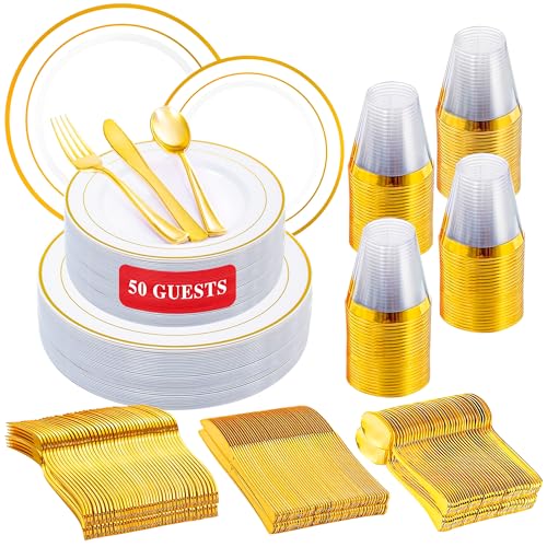 50 Guest Disposable Dinnerware Set Plates and Silverware