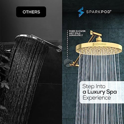 SparkPod Round Rain Shower Head with Shower Head Extension Arm - High Pressure Rain - Luxury Modern Look - No Hassle Tool-less 1-Min Installation (11" Shower Arm Extension, Egyptian Gold)