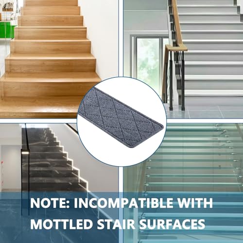 Stair Treads for Wooden Steps Indoor, KOOTETA 15 Pack 8" X 30" Non Slip Carpet Stair Treads with Reusable Adhesive for Kids Elders and Dogs, Surface Polyester TPR Backing Stair Rugs, Dark Grey