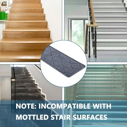 Stair Treads for Wooden Steps Indoor, KOOTETA 15 Pack 8" X 30" Non Slip Carpet Stair Treads with Reusable Adhesive for Kids Elders and Dogs, Surface Polyester TPR Backing Stair Rugs, Dark Grey