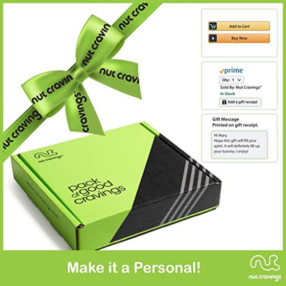Nut Cravings Gourmet Collection - Mixed Nuts Gift Basket + Green Ribbon (4 Assortments) Arrangement Platter, Birthday Care Package - Healthy Kosher USA Made