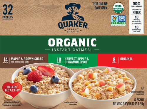 Quaker Instant Organic Oatmeal Variety Pack, 32 Count