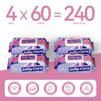Jolly Care Hypoallergenic Baby Wipes, 240 Count