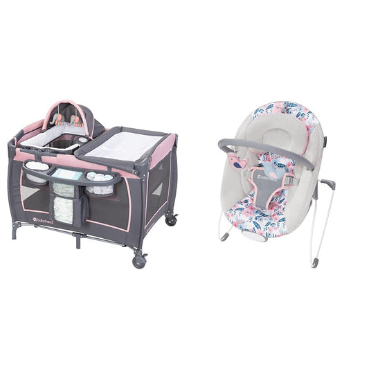 Baby Trend Lil' Snooze Deluxe III, Cozy Pink & Smart Steps Stem EZ Bouncer