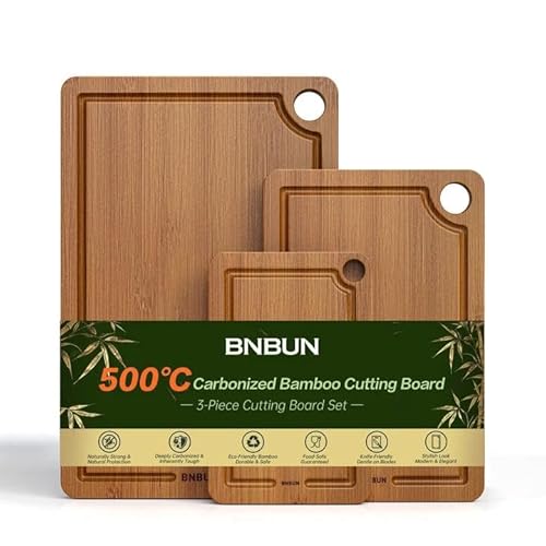 3 Piece Bamboo Cutting Board Set with Juice Groove