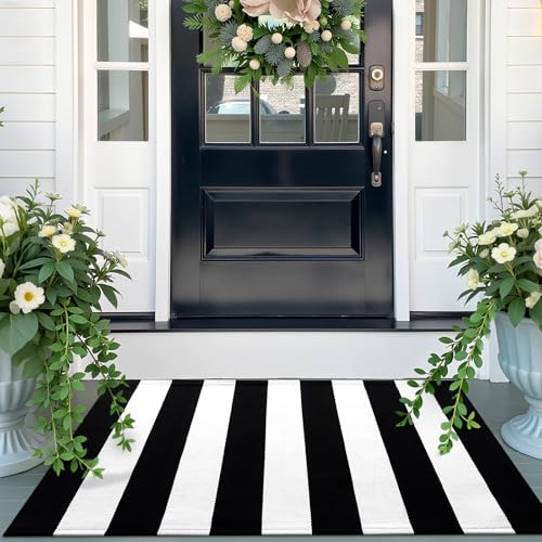 2'4"x3'7"OLANLY Striped Cotton Rug Indoor Outdoor Doormat