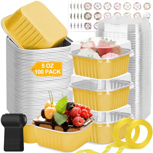 100 Pack Mini Aluminum Cake Pans with Lids
