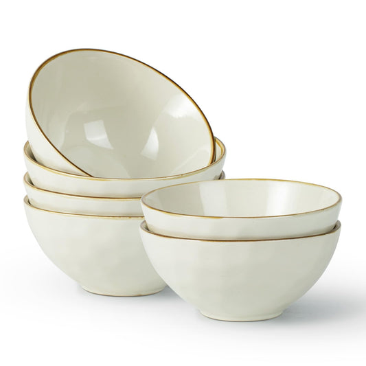 famiware Cereal Bowls Set of 6, Ocean Round 6" Soup Bowls, 23oz Rice Serving Bowl Oatmeal Bowls, Kitchen Bowl Set, Microwave and Dishwasher Safe, Scratch Resistant, Vanilla White