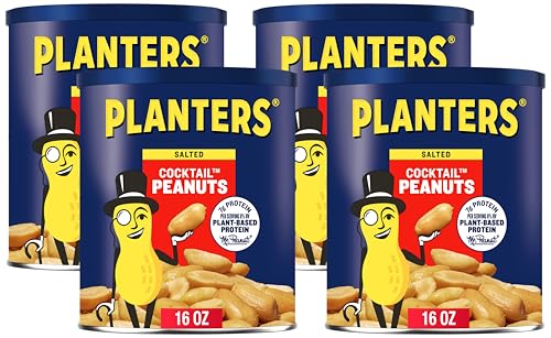 4 Pack PLANTERS Salted Cocktail Peanuts 16oz Canisters (Kosher)