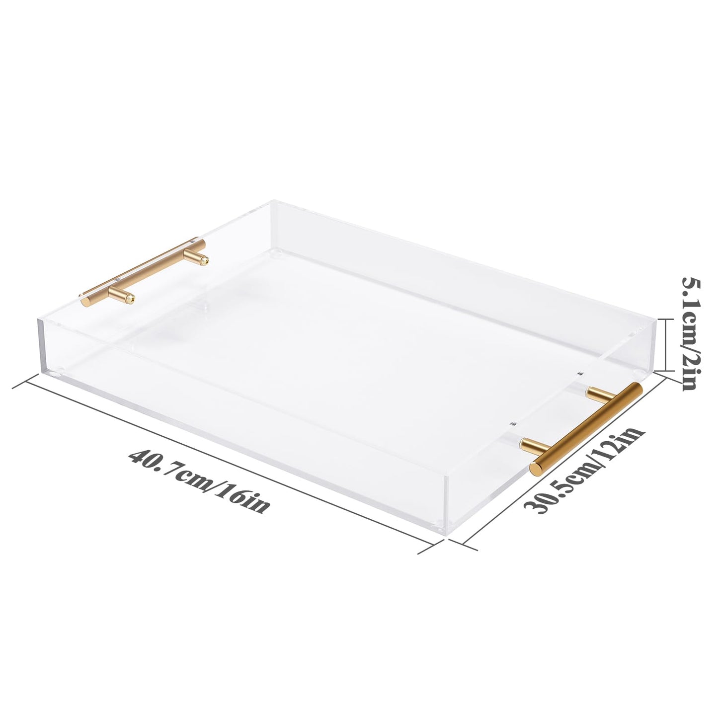 Acrylic Serving Tray with Handles for Serving Food Plastic Tray for Serving Food Coffee Table Bathroom Vanity Dispaly 12 * 16 Inch Clear