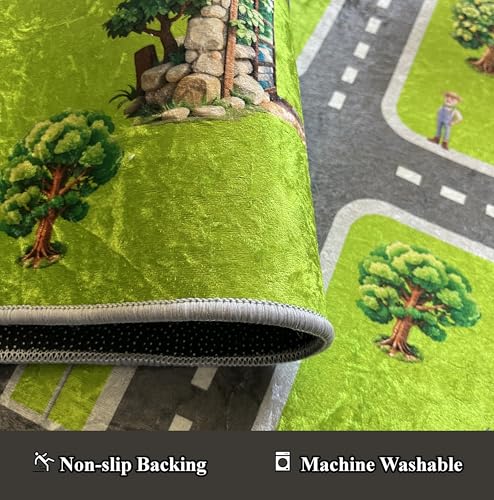 Smooth Haven Kids Play Rug, City Life Playmat, Super Soft Micro Fiber Hypoallergenic Low Pile Rug (27" x 40") Non-Slip Backing, Machine Washable, Educational Road Traffic Play Rug.