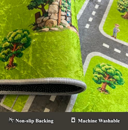 Smooth Haven Kids Play Rug, City Life Playmat, Super Soft Micro Fiber Hypoallergenic Low Pile Rug (27" x 40") Non-Slip Backing, Machine Washable, Educational Road Traffic Play Rug.