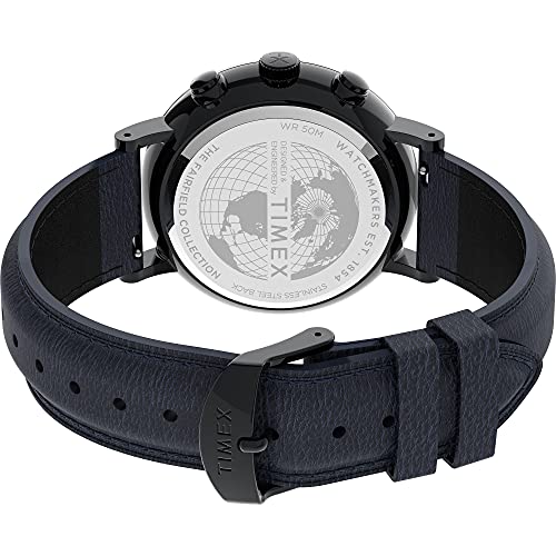 Timex Men's Fairfield Chrono 41mm Watch – Black Case & Blue Dial with Blue Genuine Leather Strap