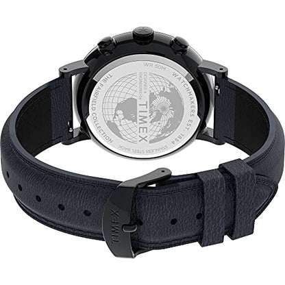 Timex Men's Fairfield Chrono 41mm Watch – Black Case & Blue Dial with Blue Genuine Leather Strap