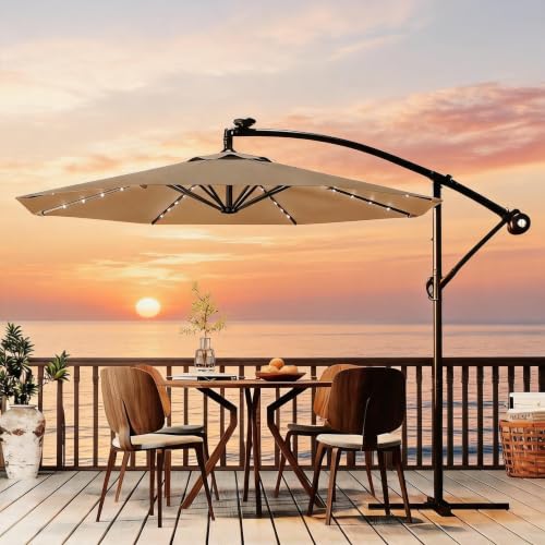 Solar Cantilever Patio Umbrella with Lights