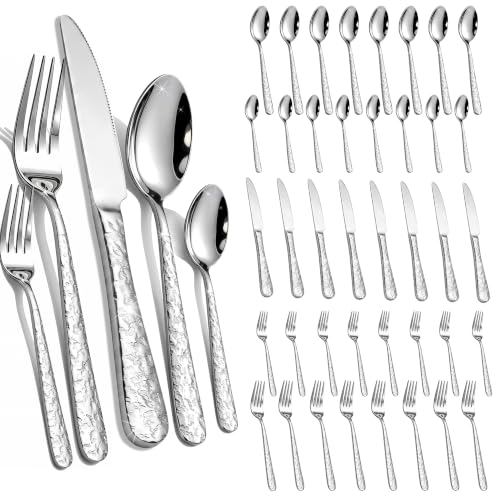40-Piece Hammered Stainless Steel Silverware Set