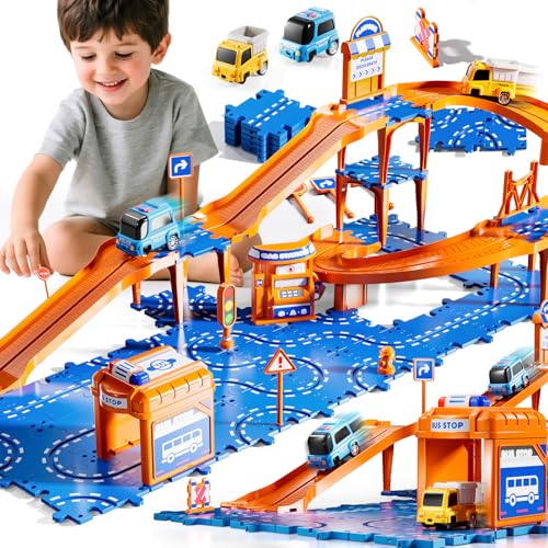 Kids 4-Tier Car Race Track Set with 3 Cars