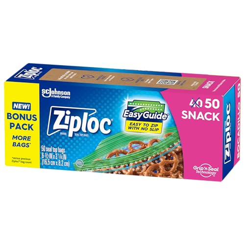 50 Pack Ziploc Snack Bags EasyGuide Grip Seal
