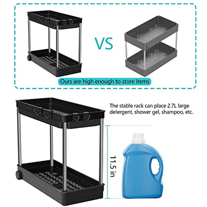 [Upgrade Wheels] Durmmur 2 Packs Under Sink Organizers and Storage, Multi-Purpose 2 Tier Bathroom Organization Countertop or Undersink Shelf, Kitchen Under Cabinet Container Basket Caddy