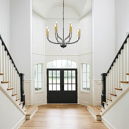Gris Modern Chandelier, 12-Light Black and Gold Chandeliers Light Fixture, Classic Candle Chandelier for Bedroom, Foyer, Hall, Kitchen, Living Room and Entryway