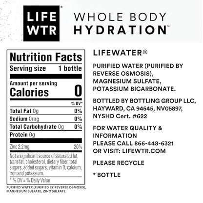 LIFEWTR Premium Purified Water, pH Balanced with Electrolytes, 100% recycled plastic bottles, 23.7 Fl Oz Flip Cap Bottles, 700 mL (Pack of 12)