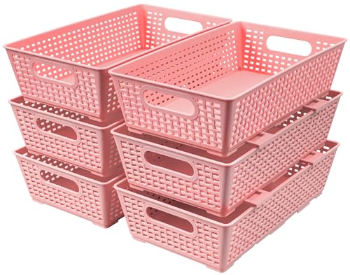 6 Pack Stackable Woven Plastic Storage Baskets