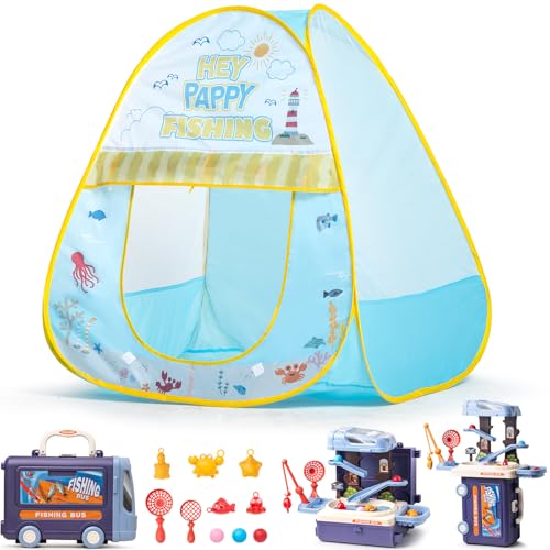 Kids Pop Up Fishing Shop Play Tent With Full Toy Set