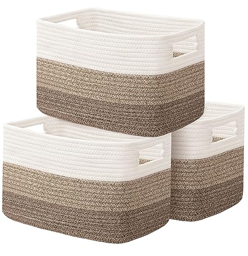 UBBCARE 3 Packs Storage Basket, Cotton Rope Baskets for Organizing Toys, Clothes, Woven Basket Bin for Shelves, Laundry Room, Bedroom, Nursery, and Living Room - Gradient Brown Basket