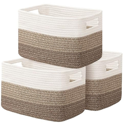UBBCARE 3 Packs Storage Basket, Cotton Rope Baskets for Organizing Toys, Clothes, Woven Basket Bin for Shelves, Laundry Room, Bedroom, Nursery, and Living Room - Gradient Brown Basket