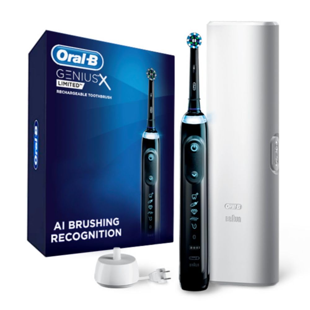 Oral-B Genius X Limited Rechargeable Electric Toothbrush with 1 Replacement Brush Head, Travel Case, Midnight Black