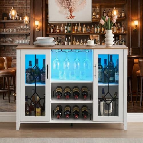 Wine Bar Cabinet with LED and Storage Shelves