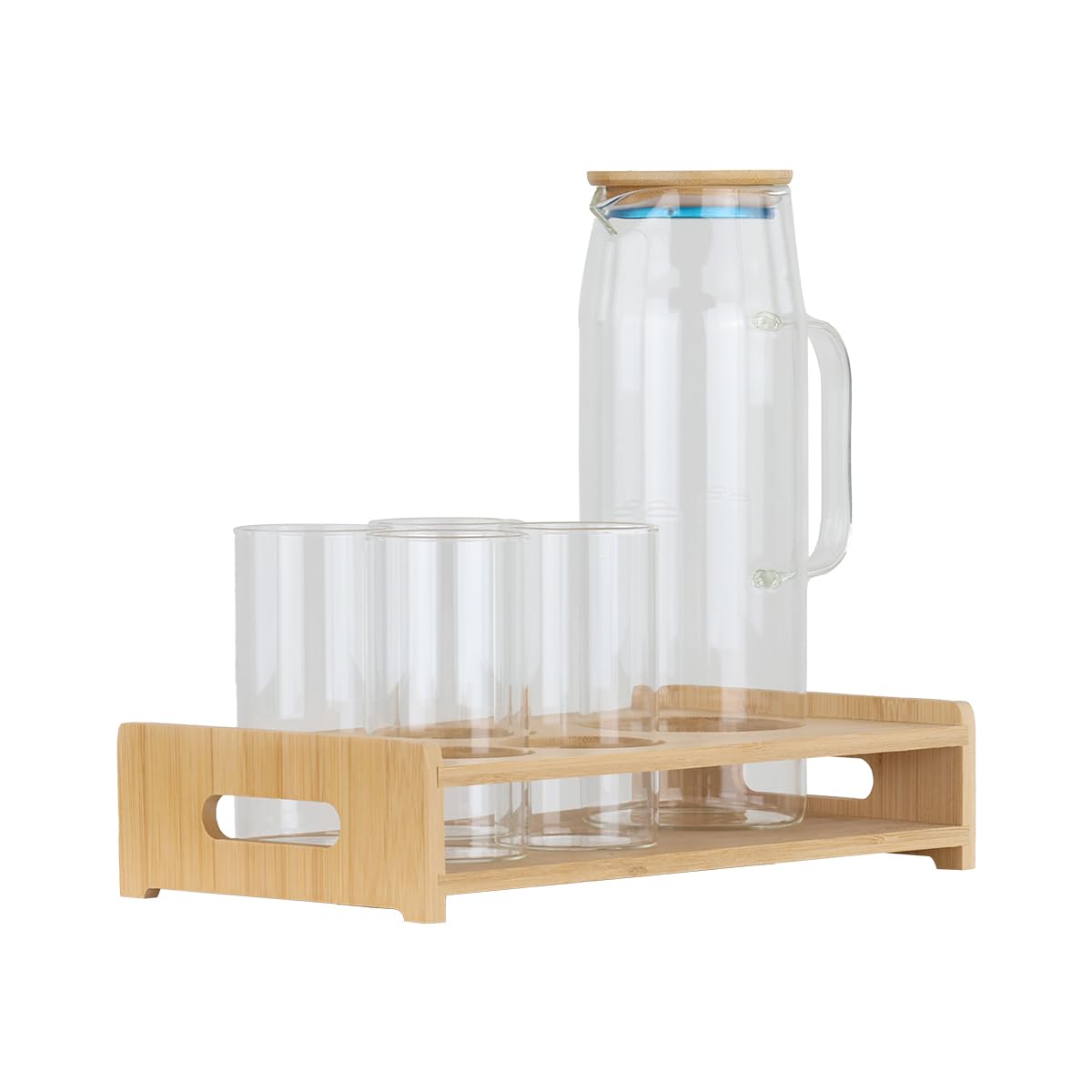 Glass Pitcher Set with Bamboo Base and Lid