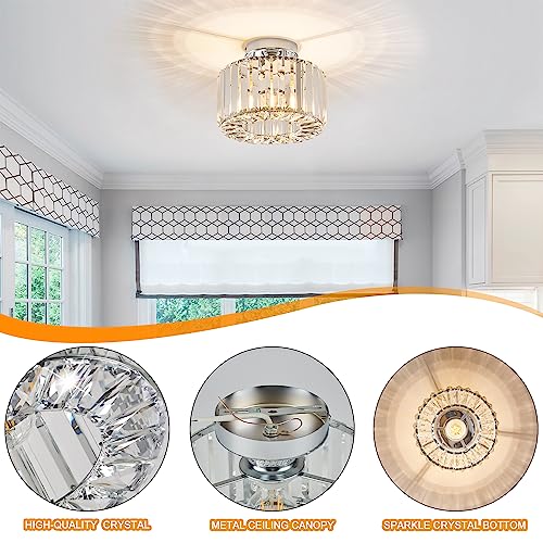 BUXVRCS Crystal Ceiling Light Fixture - Semi Flush Mount Ceiling Light Modern Chandelier Hallway Light Fixtures Ceiling Flush Mount Light Fixtures for Kitchen Bedroom Bathroom Entryway (Silver)