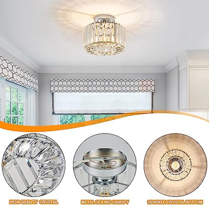 BUXVRCS Crystal Ceiling Light Fixture - Semi Flush Mount Ceiling Light Modern Chandelier Hallway Light Fixtures Ceiling Flush Mount Light Fixtures for Kitchen Bedroom Bathroom Entryway (Silver)