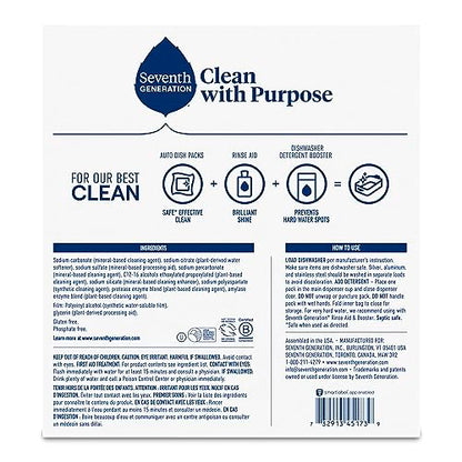 Seventh Generation Dishwasher Detergent Packs for sparkling dishes Free & Clear Dishwasher Tabs, 72 Count (Pack of 1)