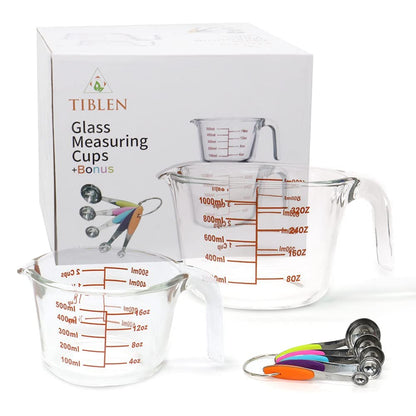 Glass Measuring Cups and Spoons Set - 34 OZ