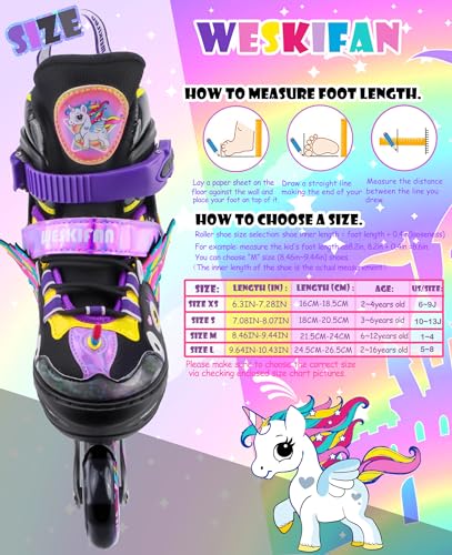 WESKIFAN Unicorn Inline Skates with Light Up Wheels