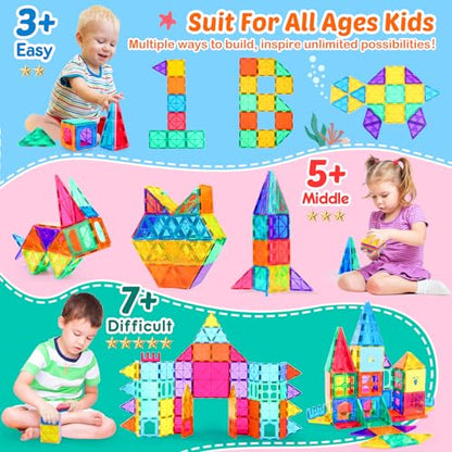 LUDILO Magnetic Tiles Magnetiles 116PCS Building Blocks Kids Toys with 2 Cars, Magne Tiles Magnetic Building Blocks for Toddlers Sensory Toys, STEM Learning Magnet Tiles Toys Gifts
