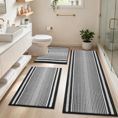 3 Piece Non Slip Washable Chenille Bathroom Rug Set