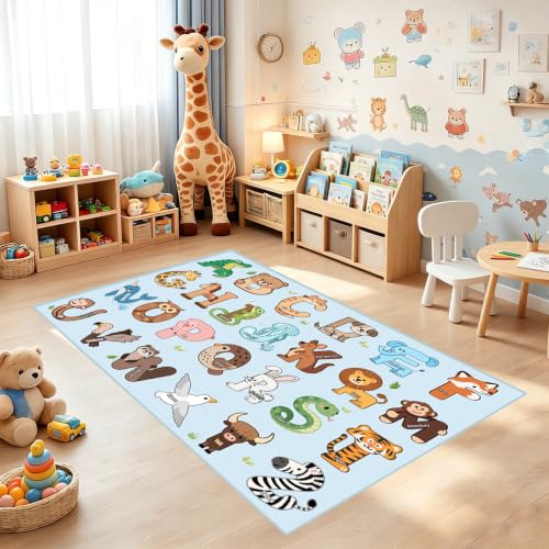 Kids Alphabet Animal Educational Playroom Rug