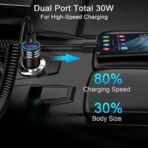 30W QC3.0 Android Car Phone Charger C Type USB C Car Adapter Plug with 3FT Android Auto Coiled USB C Cable Fast Charging for Samsung Galaxy A05S/A54/A34/A33/A14/A53/A13/A03S/A23/A24/S23 S22 Ultra/S23+
