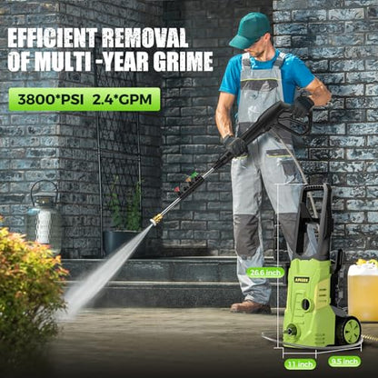 Electric High Pressure Washer - Duede Portable Power Washer with Upgraded Soap Tank, 4 Pressure Tips, 6.6 FT Inlet & 23 FT Water Outlet Hose, 3800PSI & 2.4GPM, Patios/Cars/Driveways/Fences Washing