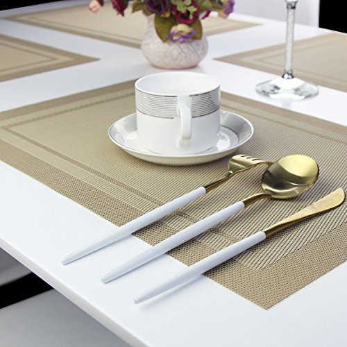 Bright Dream Placemats Easy to Clean Non-Slip Woven Plastic Placemats for Kitchen Table Washable Table Mats Set of 4 (Beige)