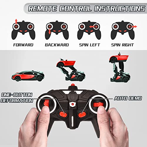 Ursulan Transform RC Car Remote Control Car with One Key Transformation, New Upgrade Deformed Robot for Kids Rechargeable Cars for Boys Age 3-8, Christmas for Boys and Girls (Red)