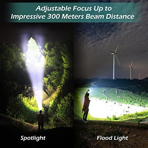 GeeRic LED Tactical Flashlight, 2 Pack Handheld Flashlights 3 Modes, Zoomable Adjustable Lightweight Pocket Size Bright Flashlights, 6.3 Inches Black