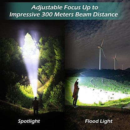 GeeRic LED Tactical Flashlight, 2 Pack Handheld Flashlights 3 Modes, Zoomable Adjustable Lightweight Pocket Size Bright Flashlights, 6.3 Inches Black