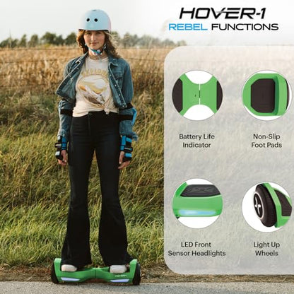 Hover-1 Rebel Electric Self Balancing Hoverboard for Kids with 6.5” Tires, Dual 110W Motors, 6 mph Max Speed, and 3 Miles Max Range Self Balancing Scooter