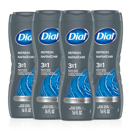 4 Pack Dial Men 3in1 Body Hair Face Wash 16oz