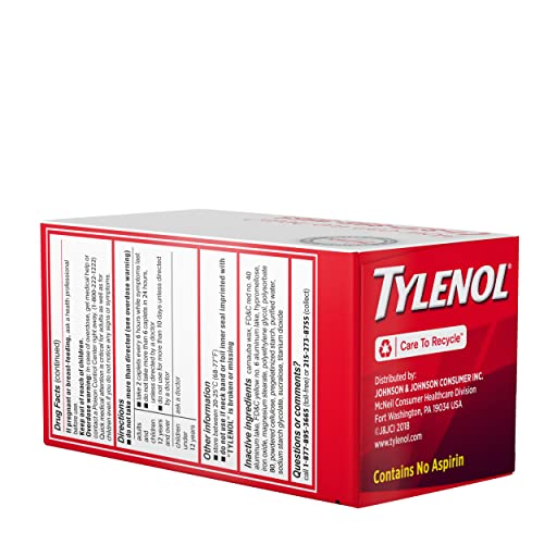Tylenol Extra Strength Pain Relief Coated Tablets for Adults, 500mg Acetaminophen Pain Reliever and Fever Reducer per Tablet for Minor Aches, Pains, and Headaches, 100 ct